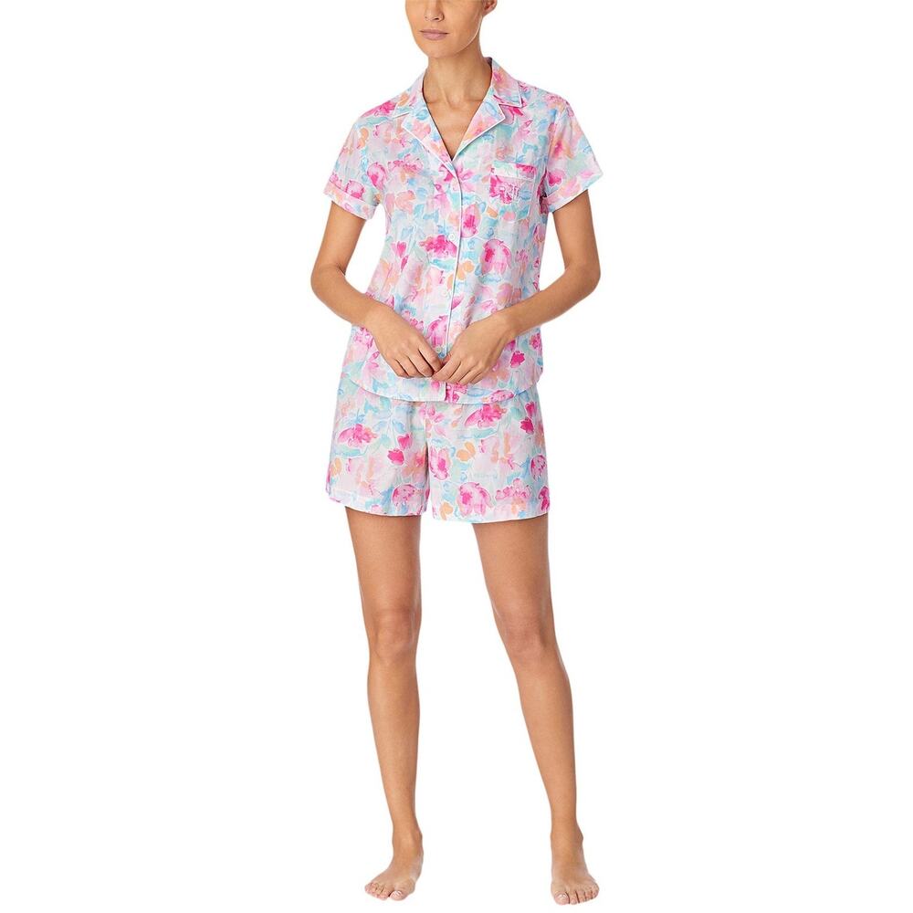 NWT Lauren Ralph Lauren Floral Pajama Set Short Sleeve Notch Collar Medium 8-10